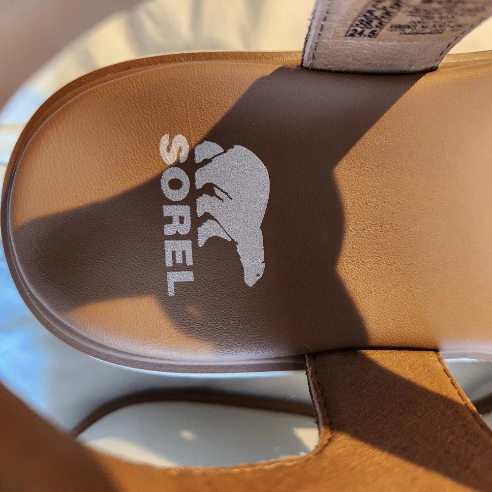 Sorel Brown and White Platform Sandals
